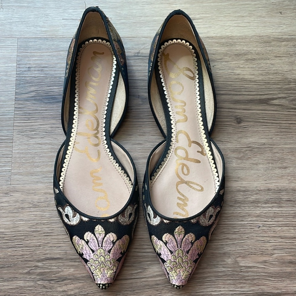 Sam Edelman Black Embroidered Pointed Toe D'Orsay Flats